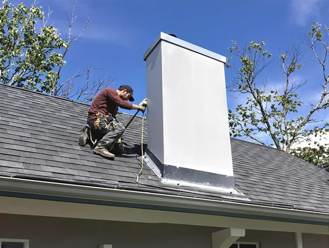Northborough Chimney Sweep team member finishing chimney construction in Northborough, MA